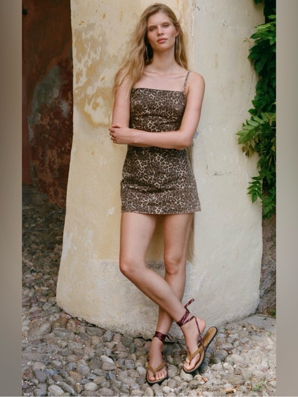 Zara Brown Leopard-Print Spaghetti Strap Mini Dress